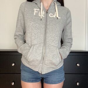 Abercrombie & Fitch Heather Gray Full-Zip Hoodie with Cream Drawcords